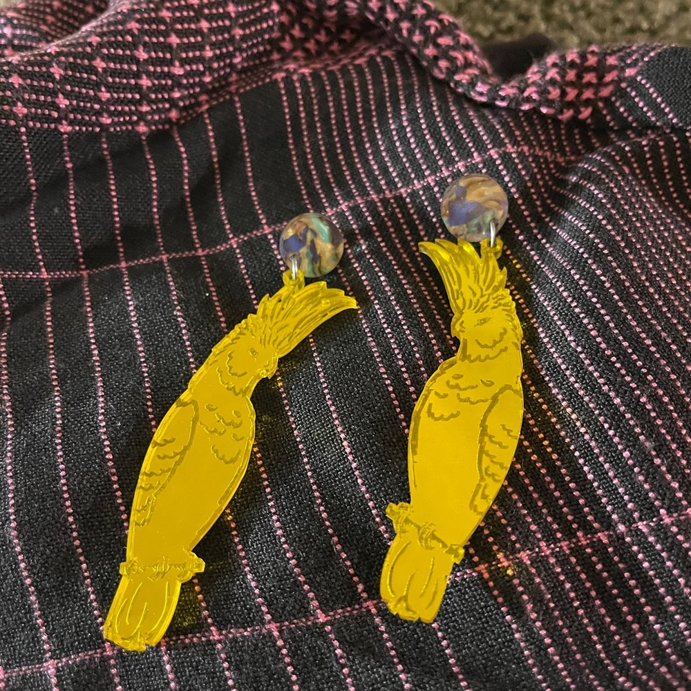 Yellow Parrot Earrings with Blue Accents